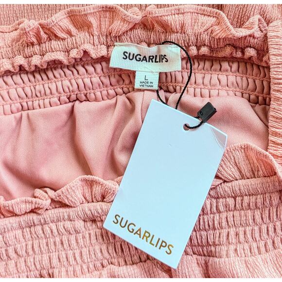 NEW Sugarlips Miss Sunshine Peach Milkmaid Smock Babydoll Minidress Size Medium - Picture 11 of 11